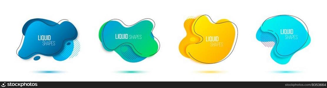 Liquid shapes gradient geometric collection banners with shadow. Abstract fluid element design. Vector illustration