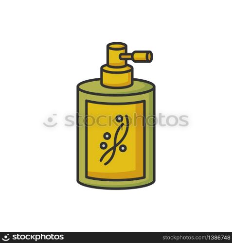 Liquid silicon in bottle RGB color icon. Liquid shampoo for hydration. Conditioner in jar container with sprayer. Chemical cosmetic product for hair treatment. Isolated vector illustration. Liquid silicon in bottle RGB color icon. Liquid shampoo for hydration. Conditioner in jar container with sprayer. Chemical cosmetic product for hair treatment. Isolated vector illustration.
