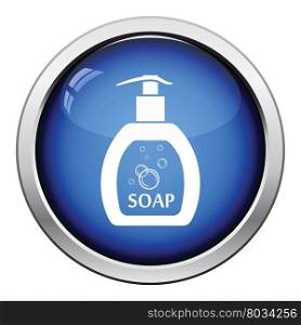 Liquid soap icon. Glossy button design. Vector illustration.