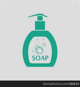Liquid soap icon. Gray background with green. Vector illustration.