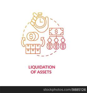 Liquidation of assets red gradient concept icon. Convert into cash. Sell on market. Business insolvency. Bankruptcy procedure idea thin line illustration. Vector isolated outline RGB color drawing. Liquidation of assets red gradient concept icon