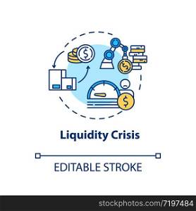 Liquidity crisis concept icon. Stock market crash, unstable assets price and exchange rates idea thin line illustration. Financial emergency. Vector isolated outline RGB color drawing. Editable stroke