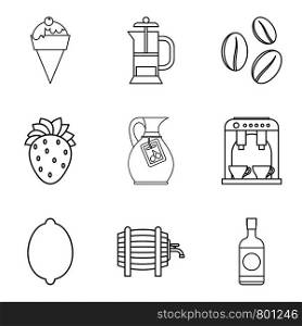 Liquor icons set. Outline set of 9 liquor vector icons for web isolated on white background. Liquor icons set, outline style