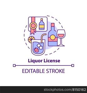 Liquor license concept icon. Permit to serve alcohol abstract idea thin line illustration. Alcoholic beverages consumption. Isolated outline drawing. Editable stroke. Arial, Myriad Pro-Bold fonts used. Liquor license concept icon