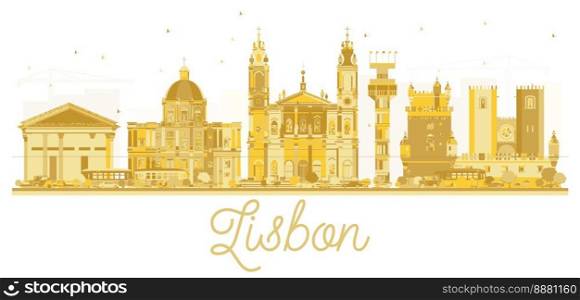 Lisbon City skyline golden silhouette. Vector illustration. Cityscape with landmarks.