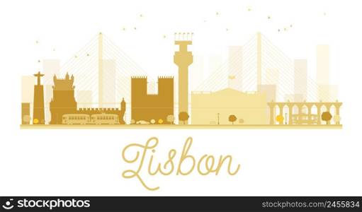 Lisbon City skyline golden silhouette. Vector illustration. Simple flat concept for tourism presentation, banner, placard or web site. Cityscape with famous landmarks