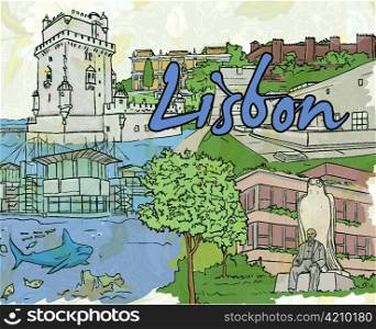 lisbon doodles vector illustration