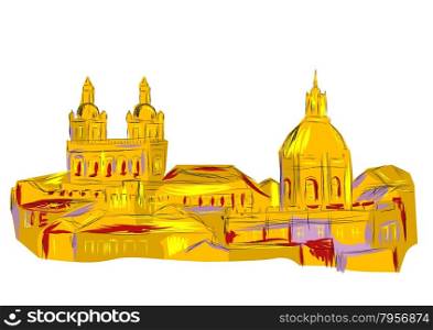 lisbon. silhouette of town on white background