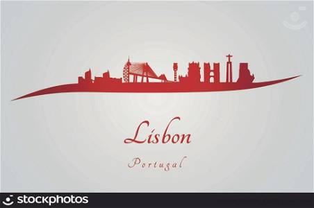 Lisbon skyline in red and gray background in editable vector file