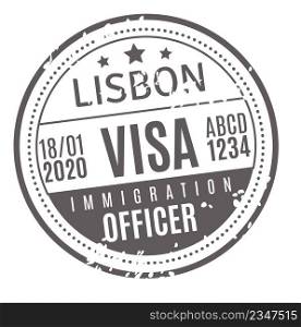 Lisbon travel visa. Round grunge passport stamp isolated on white background. Lisbon travel visa. Round grunge passport stamp