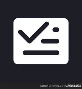 List and checkmark dark mode glyph ui icon. Group of messages. User interface design. White silhouette symbol on black space. Solid pictogram for web, mobile. Vector isolated illustration. List and checkmark dark mode glyph ui icon
