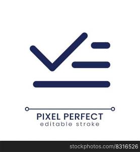 List and checkmark pixel perfect linear ui icon. Group of messages. Operation completed. GUI, UX design. Outline isolated user interface element for app and web. Editable stroke. Poppins font used. List and checkmark pixel perfect linear ui icon