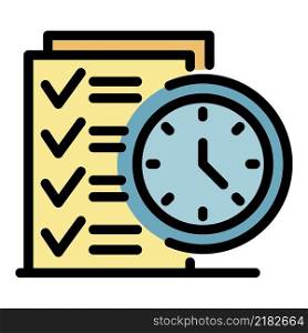 List and clock icon. Outline list and clock vector icon color flat isolated. List and clock icon color outline vector