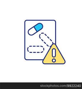 List of medicaments RGB color icon. Pills that you need to take for controlling body immune system status. Curing different problems with special modern medicals. Isolated vector illustration. List of medicaments RGB color icon