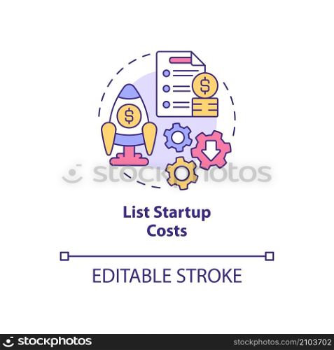 List startup costs concept icon. Expenses and assets. Startup budgeting abstract idea thin line illustration. Isolated outline drawing. Editable stroke. Roboto-Medium, Myriad Pro-Bold fonts used. List startup costs concept icon