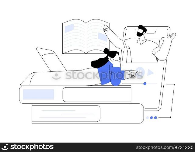 Listen to audiobooks abstract concept vector illustration. Audiobooks online application, spare time while self-isolating, website subscription, ebook purchase, e-library abstract metaphor.. Listen to audiobooks abstract concept vector illustration.