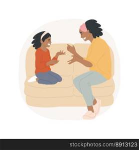Listen to the child isolated cartoon vector illustration. Smiling and happy mom sharing secrets, family lifestyle, personal growth, parent child-friendly conversation vector cartoon.. Listen to the child isolated cartoon vector illustration.