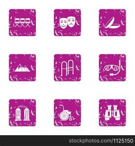 Listening icons set. Grunge set of 9 listening vector icons for web isolated on white background. Listening icons set, grunge style