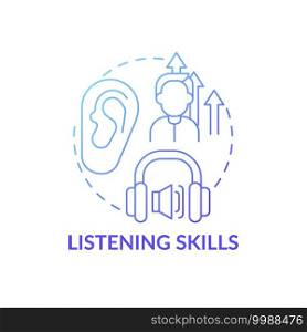 Listening skills concept icon. Language learning competence idea thin line illustration. Practicing active listening. Identifying speech sounds. Vector isolated outline RGB color drawing. Listening skills concept icon