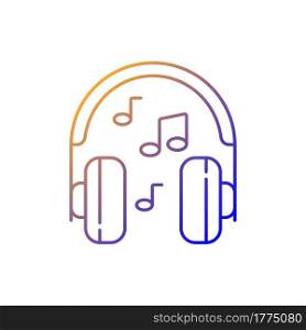 Listening to music gradient linear vector icon. Headphones with playing song. Hear audio in headset. Thin line color symbols. Modern style pictogram. Vector isolated outline drawing. Listening to music gradient linear vector icon