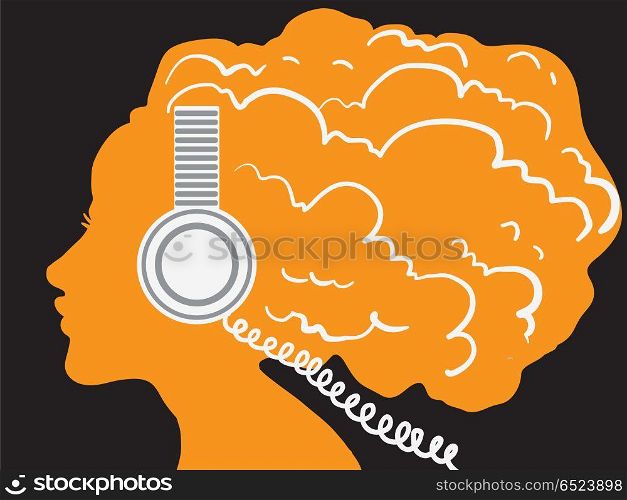 Listening to the music.. Creative conceptual vector. Woman listening to the music in headphones.