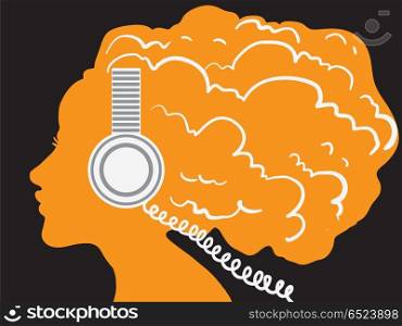 Listening to the music.. Creative conceptual vector. Woman listening to the music in headphones.