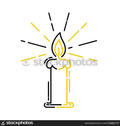 Lit candle, religious pictogram in a linear style. Linear icon. Isolated on white background. Vector illustration.