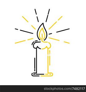Lit candle, religious pictogram in a linear style. Linear icon. Isolated on white background. Vector illustration.