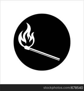 Lit Matchstick, Burning Matchstick Vector Art Illustration
