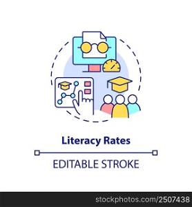 Literacy rates concept icon. International cooperation. Measure of human development abstract idea thin line illustration. Isolated outline drawing. Editable stroke. Arial, Myriad Pro-Bold fonts used. Literacy rates concept icon