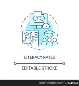 Literacy rates turquoise concept icon. Global cooperation. Measure of human progress abstract idea thin line illustration. Isolated outline drawing. Editable stroke. Arial, Myriad Pro-Bold fonts used. Literacy rates turquoise concept icon