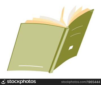 Literature for school, university or readers. Isolated open book or textbook, notebook or copybook. Studying and education, catalog or dictionary for students. Vector in flat style illustration. Publication of book in soft cover, literature