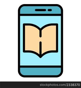 Literature phone ebook icon. Outline literature phone ebook vector icon color flat isolated. Literature phone ebook icon color outline vector