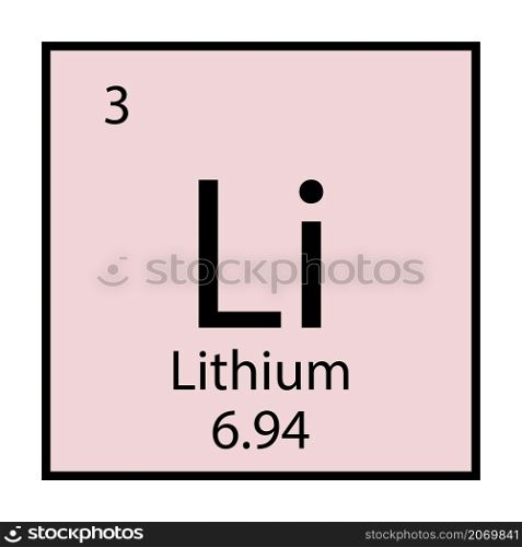 Lithium chemical icon. Isolated periodic symbol. Mendeleev table. Light pink background. Vector illustration. Stock image. EPS 10.. Lithium chemical icon. Isolated periodic symbol. Mendeleev table. Light pink background. Vector illustration. Stock image.