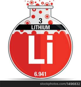 Lithium symbol on chemical round flask. Element number 3 of the Periodic Table of the Elements - Chemistry. Vector image
