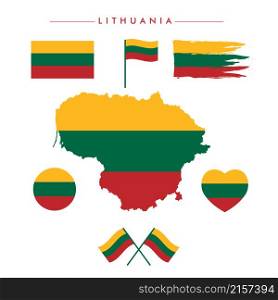lithuania flag and Map Vector collection