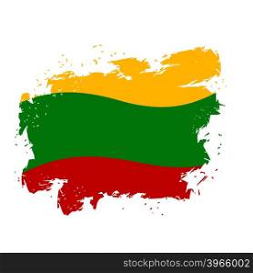 Lithuania flag grunge style on white background. Brush strokes and ink splatter. National symbol of State of Lithuania&#xA;