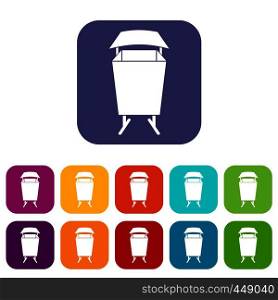 Litter waste bin icons set vector illustration in flat style In colors red, blue, green and other. Litter waste bin icons set flat