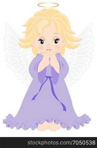 little angel. little angel in purple dress isolated on white background