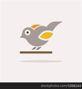 Little bird. Color icon with shadow. Animal glyph vector illustration