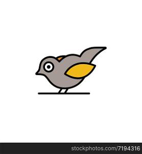 Little bird. Filled color icon. Isolated animal vector illustration