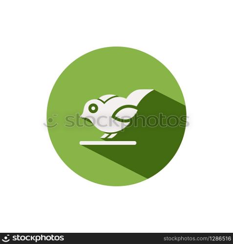 Little bird. Icon on a green circle. Animal glyph vector illustration