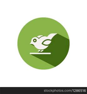 Little bird. Icon on a green circle. Animal glyph vector illustration