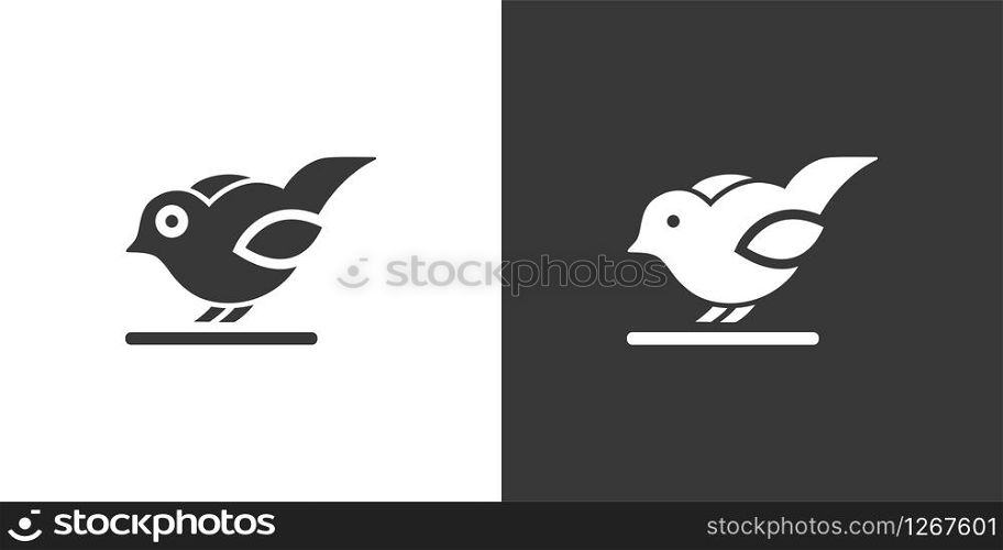 Little bird. Isolated icon on black and white background. Animal glyph vector illustration