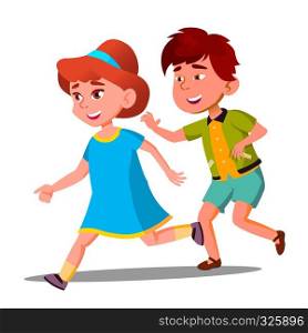 Little Boy And Girl Playing Catch-Up Vector. Illustration. Little Boy And Girl Playing Catch-Up Vector. Isolated Illustration
