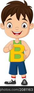 Little boy cartoon holding alphabet letter B