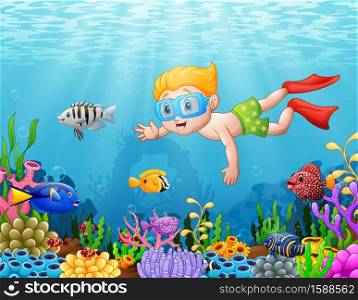 Little boy diving in the sea