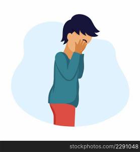 Little boy is crying. Sad child. Vector character in cartoon style.