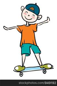 Little boy learning how to ride skateboard Vector illustration