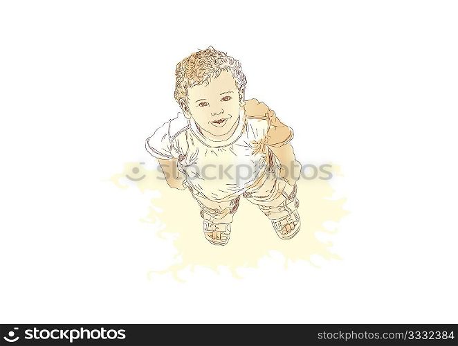 Little boy looking up and smiling. Vector illustration